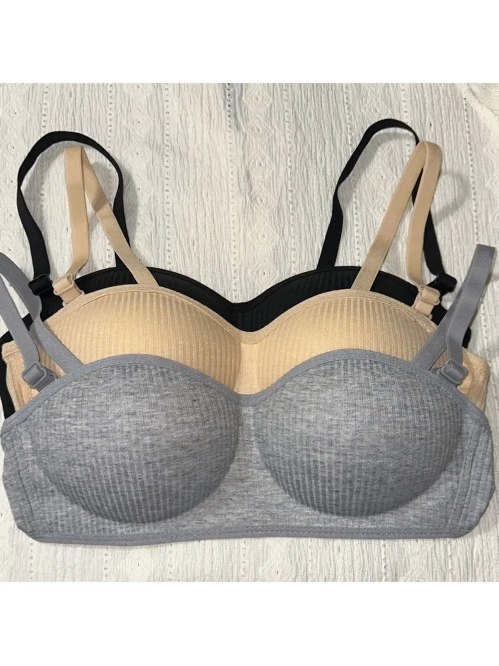 13Y Girl Set of 3 Convertible Padded Bras Black Gray Beige